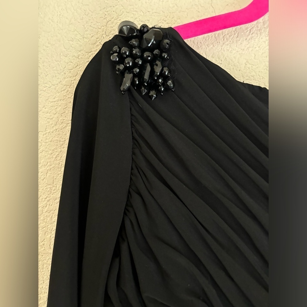 Adrianna Papell Occasions Black Beaded Ruched Bodycon Midi Cocktail Dress 8 - Picture 3 of 9